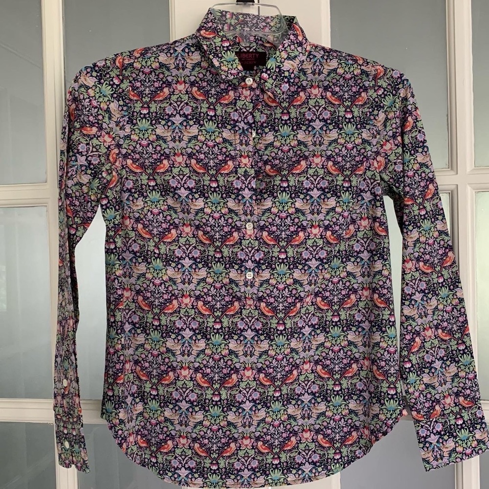 JCrew Liberty fabric popover Oxford shirt, strawberry thief floral, 0